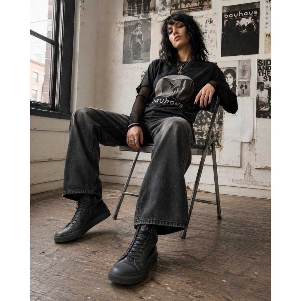 Marcellamoda NYC Womens Boots 9 Black Leather Suede Lace Up Punk Combat Grunge